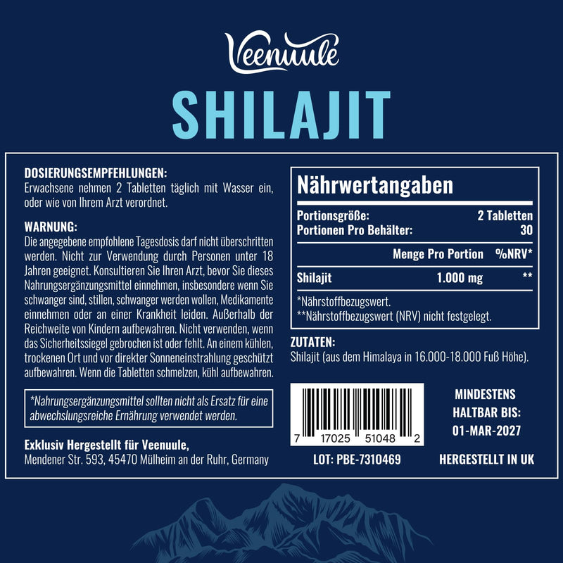 [Australia] - Shilajit tablets, 30,000 mg high dosage, high potency, pure gold quality, rich in fulvic acid and over 85 trace elements, 1000 mg per serving (60 tablets) 