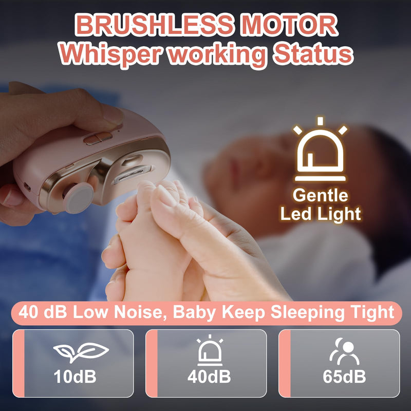 [Australia] - Electric Nail Clipper & Baby Nail Trimmer Polisher 3 in 1 (Not for Toenail) with Nail Scraps Storage, LED Light, 2 Speeds, Rechargeable Fingernail Clipper for Baby, Adults, Seniors, Pink Whitpink 