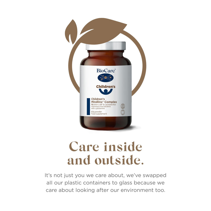BioCare Children's Mindlinx Complex - 16 Billion LAB4 & Lactobacillus Rhamnosus Live Bacteria, with L-glutamine - Apricot Flavour - Vegan Friendly - 60g Powder
