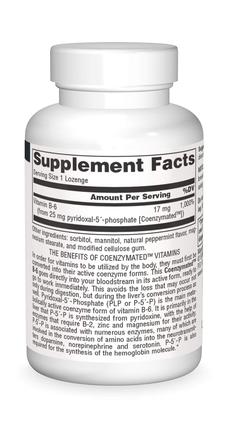 Source Naturals Coenzymated B-6, 25mg - 30 Lozenges | P-5 (Pyridoxal-5 Phosphate) | Supports Amino Acid Metabolism* 30 Count (Pack of 1)