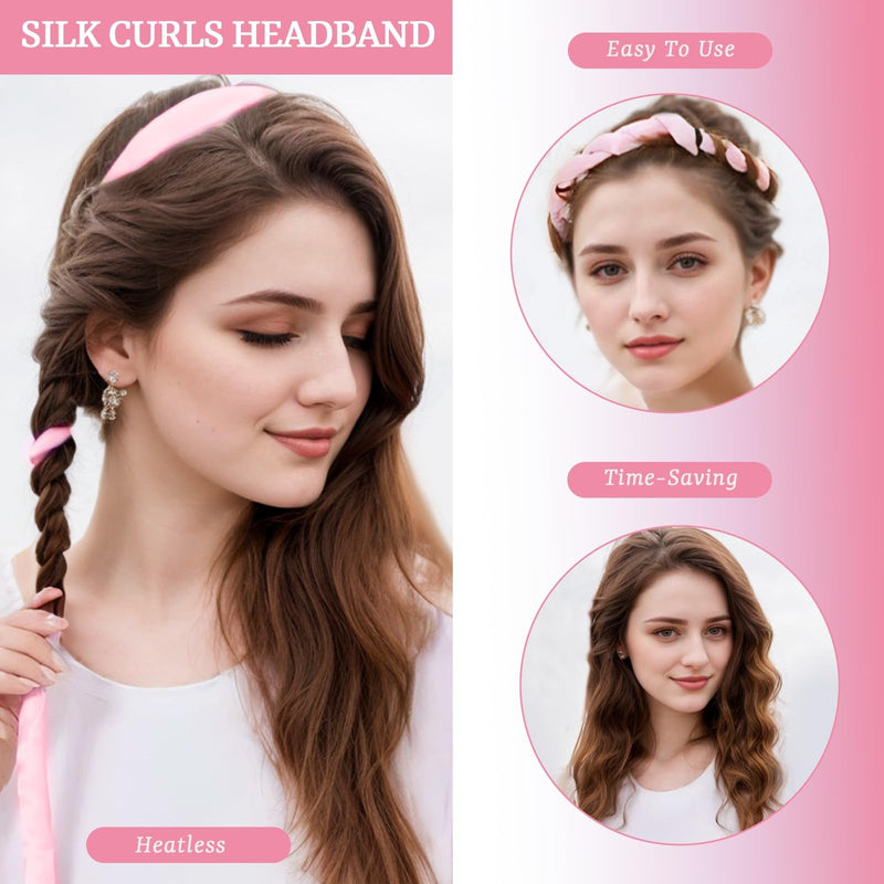 [Australia] - 40PCS Trendy Stuff Gifts Set for Teen Girls -Makeup Brushes Set + Blending Sponges + Silk Heatless Curling Set + Jewelry Set & Skincare Headbands | Birthday Gift for Daughter, Niece, Her (Pink) Pink 