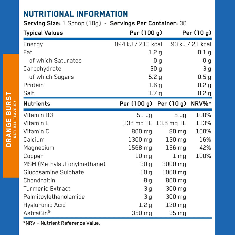 Applied Nutrition Joint Complex for Over 40s | Glucosamine, Chondroitin, MSM, Turmeric, Pea & Hyaluronic Acid | Informed Sport – Orange Burst (300g – 30 Servings)