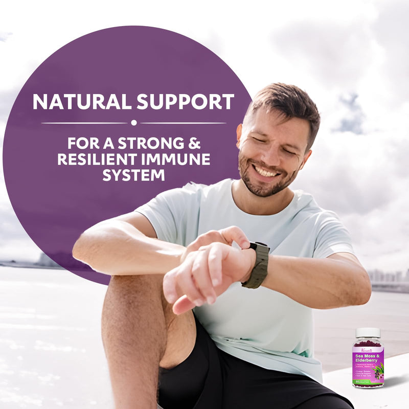 2 Pack Elderberry Gummies with Sea Moss, Extra Strength Elderberry with Vitamin C, Zinc for Immune Support for Adults, Kids, Women & Men, Blueberry Flavor 120Cts 60 Count (Pack of 2)