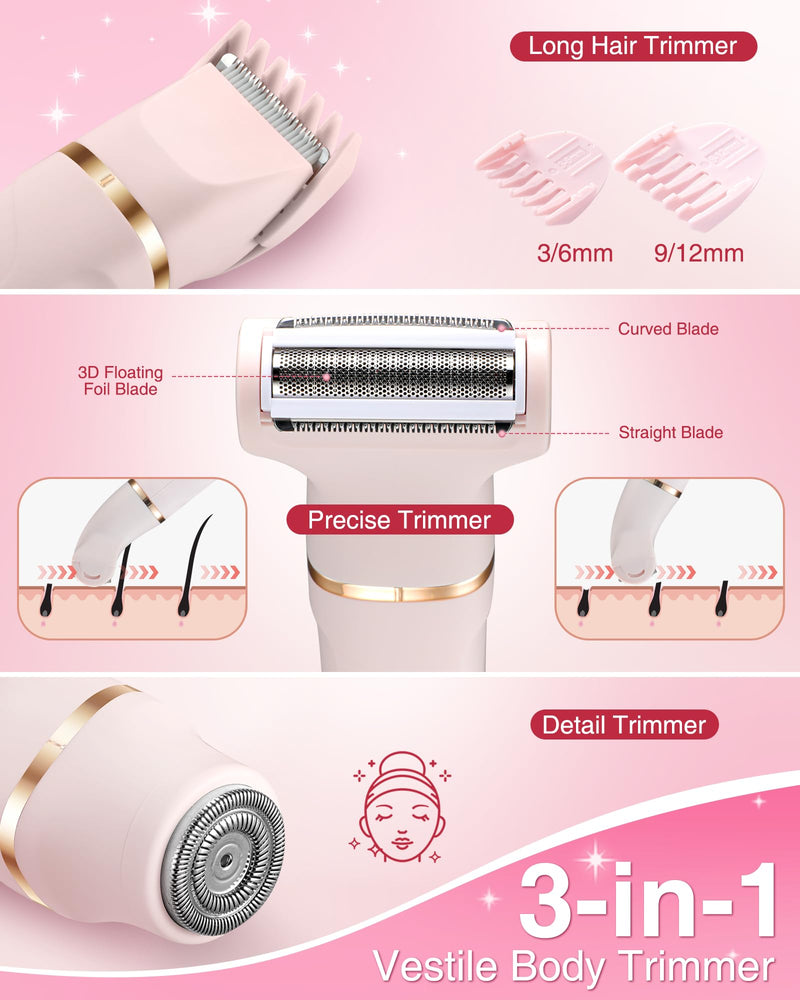 [Australia] - Bikini Trimmer for Women - 3-in-1 Painless Electric Razor Shaver,IPX7 Waterproof&Easy Cleaning for Pubic Hair,Face,Body with Ceramic Blades,USB Rechargeable,Wet&Dry Use(Peach) Peach 