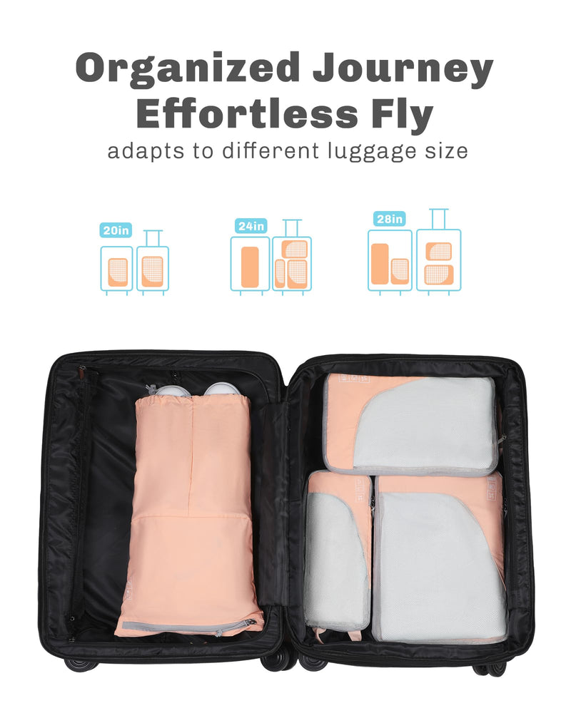 6 Set/ 4 Set/ 2 Set Compression Packing Cubes Travel Essentials Lightweight Nylon Luggage Suitcase Organizer Bag Light Pink 4PCS Light Pink-4 PCS