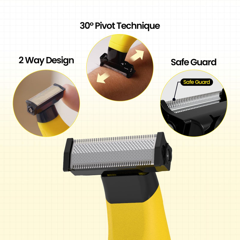 [Australia] - Gorilla Technique Men’s Groin & Body Hair Trimmer – 2-Way Pivot Blade, No-Nick Skin Guard, 4 Trimming Heads, 1–6mm Combs, IPX4 Waterproof, Electric Shaver for Pubic & Ball 