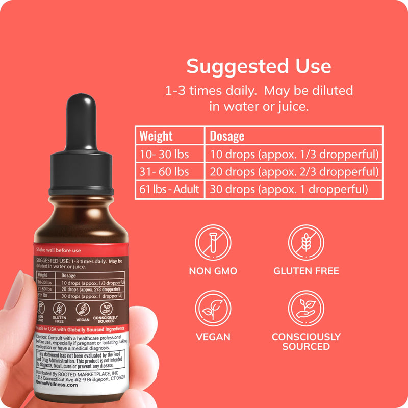 Wellness - Focus & Attention Organic Kids Brain Vitamins & Cognitive Support Drops, ADHD Supplement with Ginkgo Biloba, Rhodiola, Gotu Kola, Licorice Root | Made in USA – 30 Servings