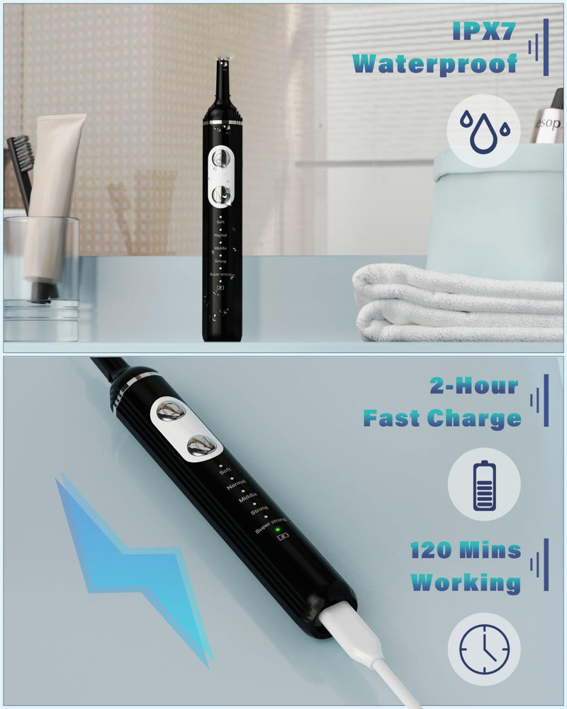 [Australia] - Teeth cleaning set, Stim-U-Dent tartar removal for humans with 5 modes for humans and dogs, stain removal, for domestic removal of tartar at home, rechargeable ebony 