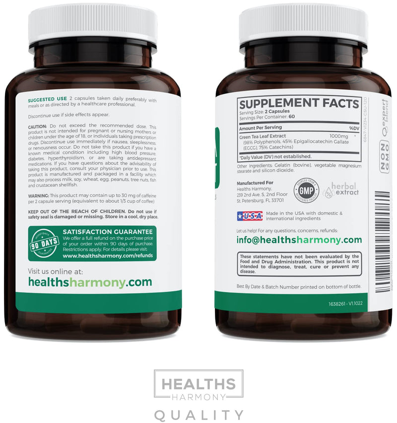 [Australia] - Green Tea Extract Capsules 98% with EGCG - 120 Count (Non-GMO) for Natural Metabolism Boost - Leaf Polyphenol Catechins - Antioxidant Supplement - Green Tea Pills - 1000mg (500mg per Capsule) 120 Count (Pack of 1) 