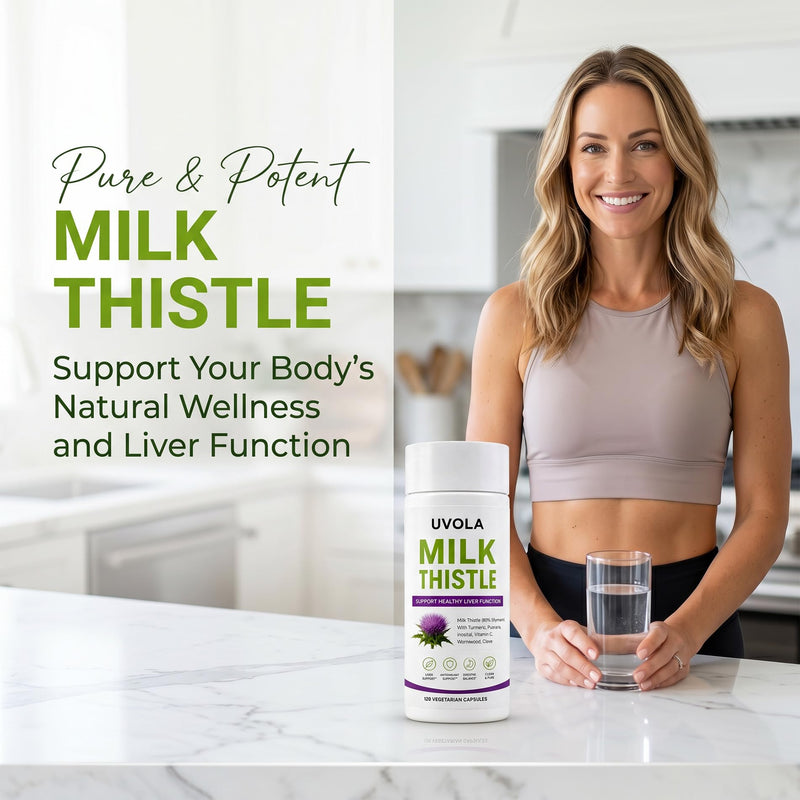 Milk Thistle Liver Support Supplement with 80% Silymarin, Inositol, Turmeric, Clove, Vitamin C and L-Methionine, Digestive and Antioxidant Support, 120 Capsules (2) 60 Count (Pack of 2)