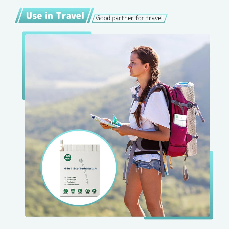 [Australia] - Travel Toothbrush Dental Floss Picks - 4 in 1 Biodegradable Disposable Toothbrushes with Tongue Scraper, Eco-Friendly Individually Wrapped Toothbrush for Adult Kids Travel Oral Care, 80 Pack White 1 Count (Pack of 80) 