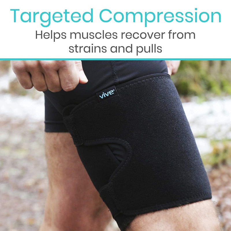 [Australia] - Vive Thigh Brace - Hamstring Quad Wrap - Adjustable Compression Sleeve Support for Pulled Groin Muscle, Sprains, Quadricep, Tendinitis, Workouts, Sciatica Pain and Sports Recovery - Men, Women (Black) Black 1 