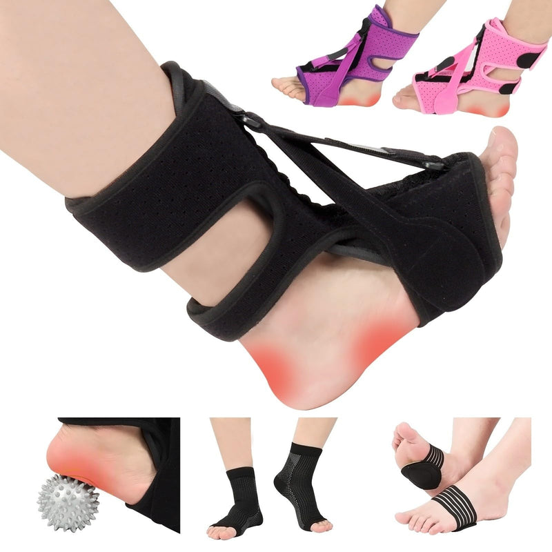 Plantar Fasciitis Night Splint, 3-Adjustable Relief with Massage Balls & Arch Support, For Men & Women(Black) Black