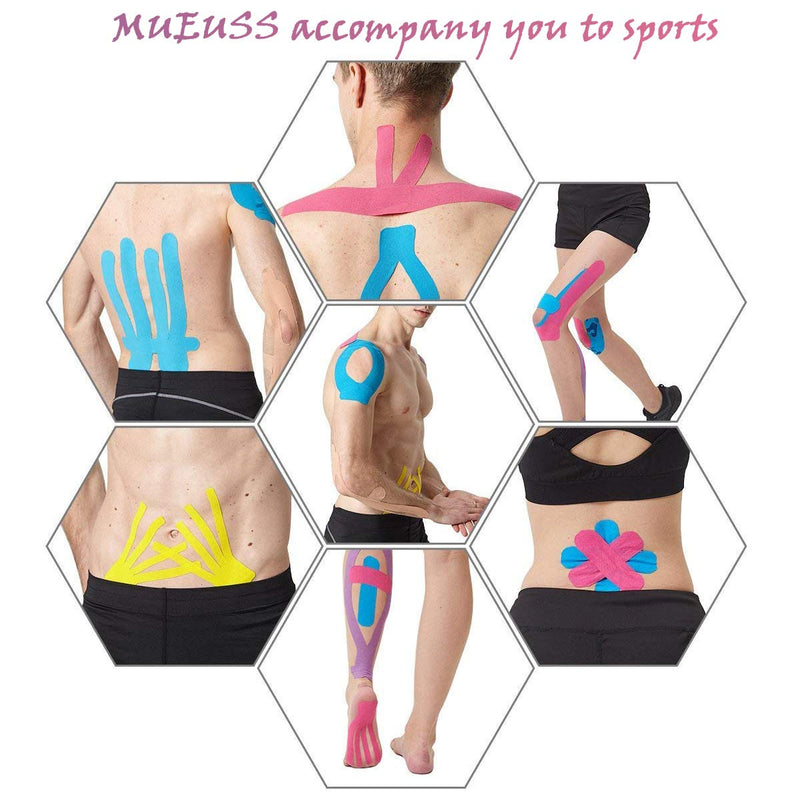 [Australia] - MUEUSS Kinesiology Tape,Sports Tape,Athletic Tape Elastic Cotton Precut Strips,Waterproof Tape for Muscles,Knees,Shoulders Plantar Fasciitis Pain Relief (6rolls MixcolorA) 6rolls Mixcolora 