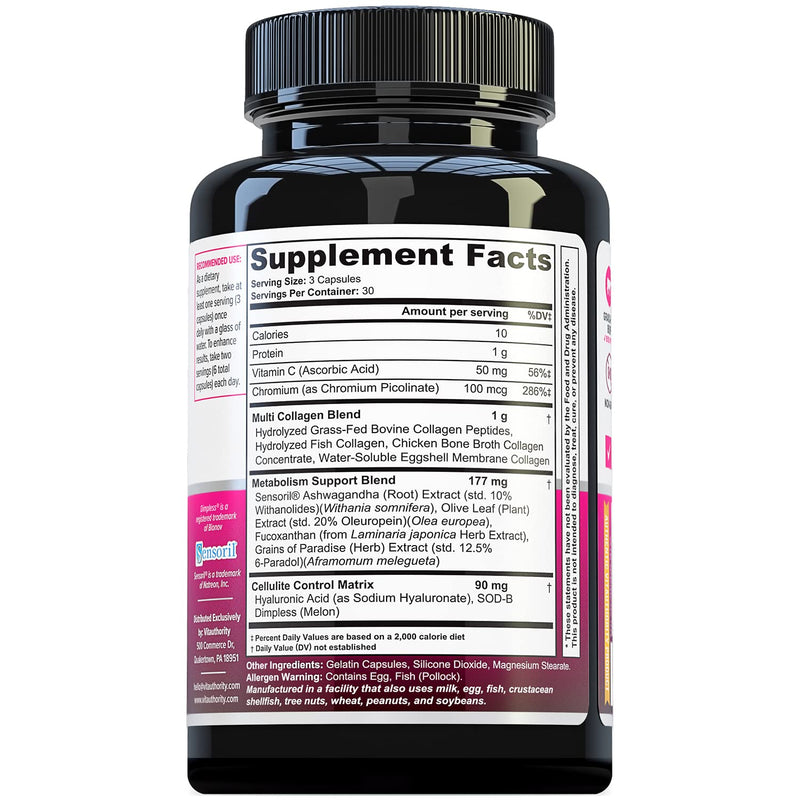 Vitauthority Multi Collagen Burn: Hydrolyzed Protein Peptides with Hyaluronic Acid and Multi Collagen Peptides Powder for Women - Hydrolyzed Flavored Collagen Unflavored 30 Servings