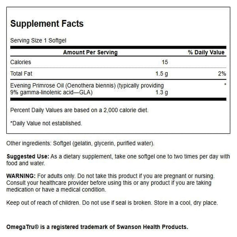 [Australia] - Swanson Evening Primrose Oil (Omegatru) 1300 Milligrams 100 Sgels 