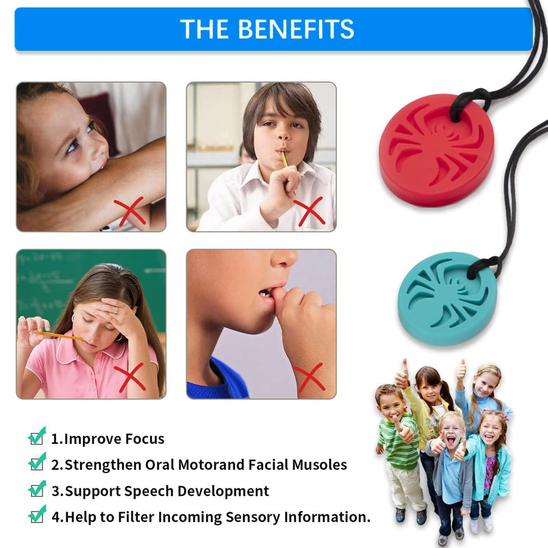 [Australia] - Spider Sensory Chew Necklaces, 5Pack Chewy Necklace Sensory Toys for Autistic Children, Designed for Chewing, Autism, Autism Sensory Teether Toy 