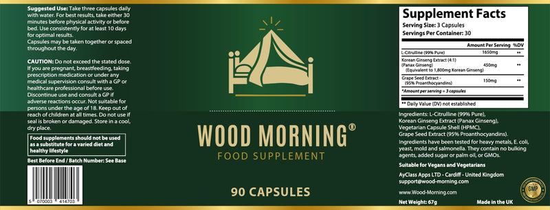 99% Pure L Citrulline with Korean Panax Ginseng & Grape Seed Extract | Male Enhancing Supplement | High Strength Triple Action Men's Performance Booster (90 Capsules, 30-Day Supply)