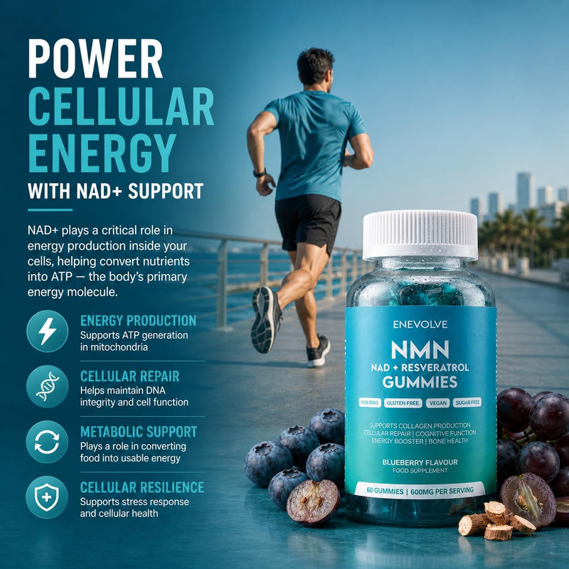 NAD Gummies with Resveratrol – NAD+ Support Supplement 600mg – Energy, Cellular Health & Healthy Ageing Support – Vegan, Sugar-Free – 60 Count Blueberry Gummies