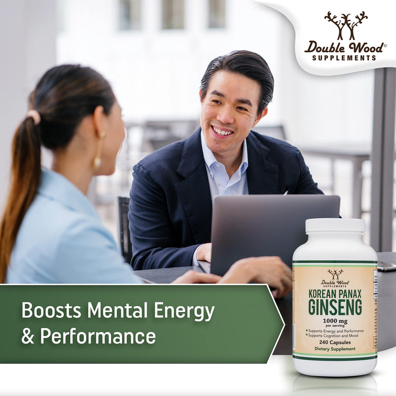 [Australia] - Ginseng Capsules (Korean Red Ginseng Extract, Panax Ginseng 10% Ginsenosides) (4 Month Supply) 240 Vegan Capsules - 1,000mg per Serving for Mood, Cognitive Function and Energy Support by Double Wood 