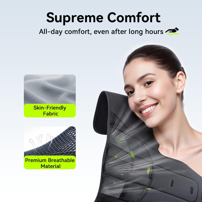 [Australia] - Posture Corrector for Women & Men, [Upgraded Support & Breathable Mesh] Adjustable Back Brace, Full Back Support, Shoulder Straightener for Back Pain Relief, Scoliosis, Hunchback & Spine Alignment Large Black Gray 