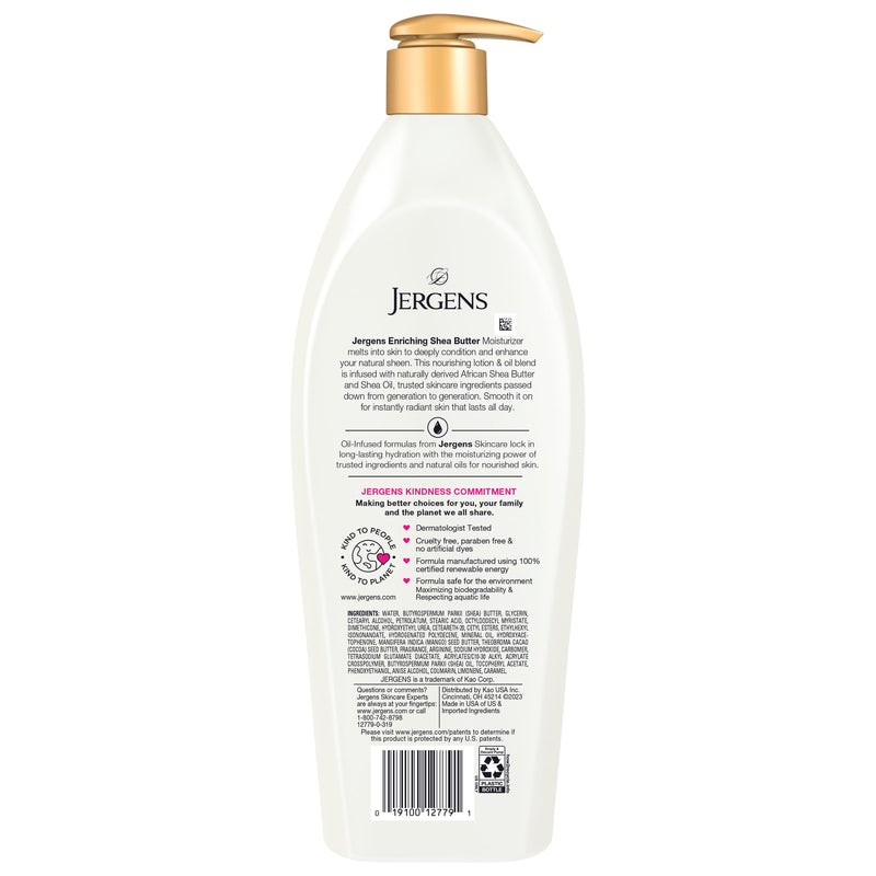 Jergens Shea Butter Body Lotion, Deep Moisturizer for Dry Skin, 26.5 fl oz | Enriching Hand and Body Lotion, Vitamin E, Extremely Dry Skin Relief, 2.5X More Radiant Skin, Deep Conditioning 26.5 Fl Oz (Pack of 1)