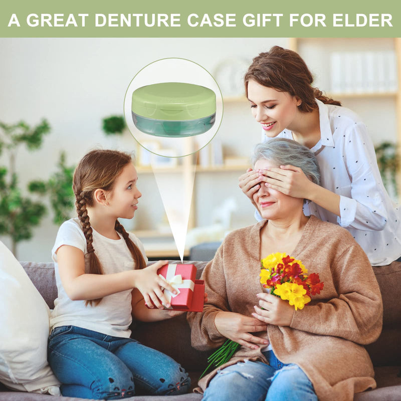 Denture Case, Leak Proof Denture Bath Case Cup Kit for Travel Cleaning, Denture Holder Box Bath Soaking Container for Women & Men with Mirror, Strainer, Removal Tool and Denture Brush(Green) Green