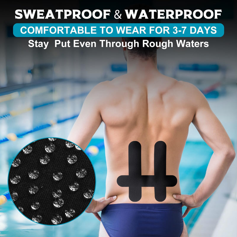 Geiserailie 30 Pcs Kinesiology Tape for Lower Back Pre-Cut Back Support Original Cotton Waterproof Breathable, Enhance Elastic Kinesiology Athletic Tape for Support Stability Sports