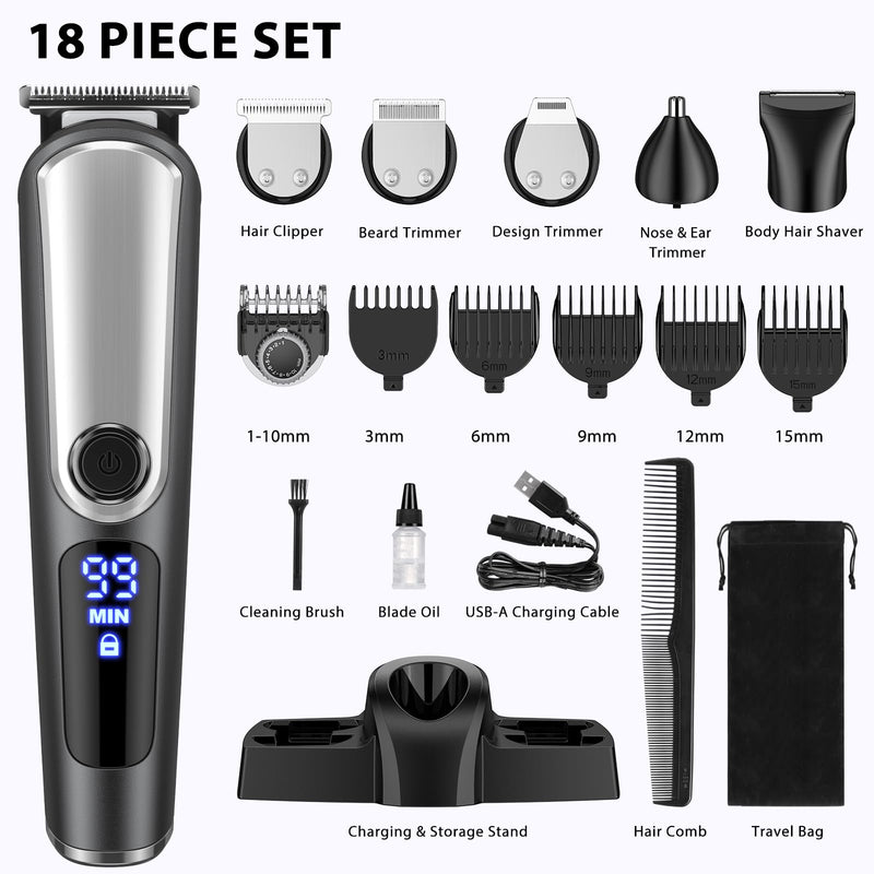 [Australia] - Beard Trimmer for Men, Electric Razor Shavers for Men, Cordless Rechargeable Waterproof Grooming Kit for Shaving Face, Mustache Nose Body Hair Trimmer Clipper, LED Display, Gifts for Him 