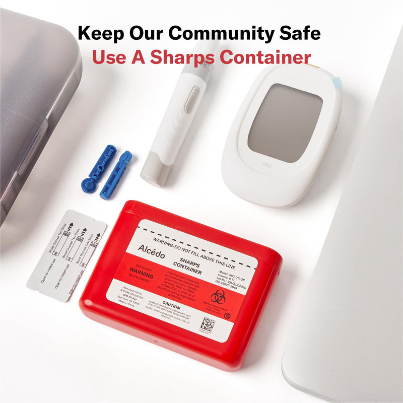 [Australia] - Alcedo Portable Sharps Container for Travel and Home Use (3-Pack), Small 0.1L Container for Diabetes Insulin Pen Needle Disposal, Biohazard Syringe Mini Container, Medical Grade 3 