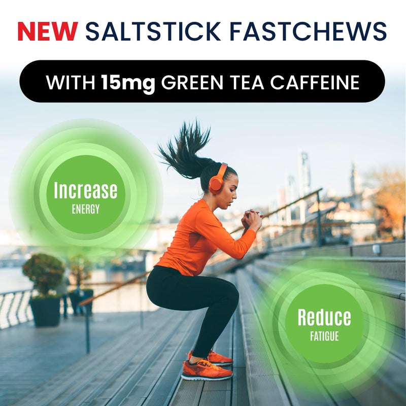 SaltStick Chewable Electrolytes with Caffeine - 60 Tropical Twist Electrolyte Energy Tablets - Just Chew It, Electrolyte Energy Chews for Hydration - 60 Count 60 Tablets