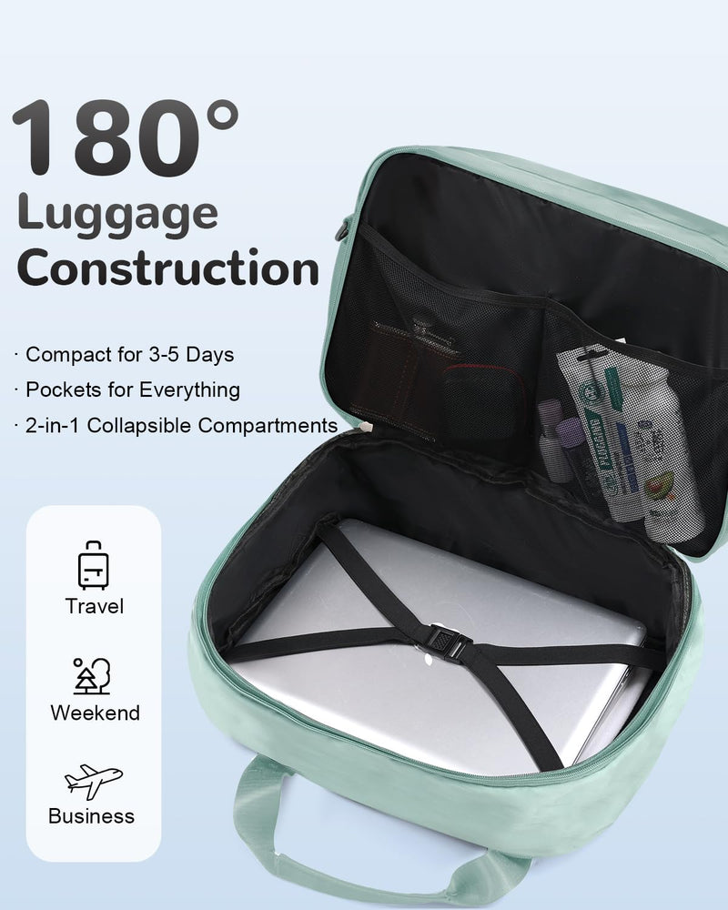 23-35L Expandable Weekender Bags for Women Travel Carry on, Green | Waterproof, Lightweight, 180° Openning, Luggage Strap, Airplane Friendly, Underseat, Duffle Bag for Overnight Business Travel lake blue