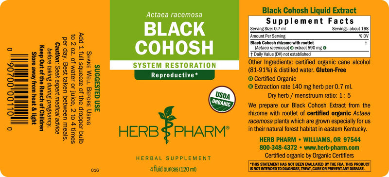 [Australia] - Herb Pharm Certified Organic Black Cohosh Liquid Extract for Female Reproductive System Support - 4 Ounce 1 Fl Oz (Pack of 1) 