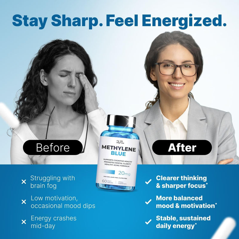 Ultimate Methylene Blue Capsule Form with Added Vitamin C Ester for Enhanced Absorption, Brain Supplement, Memory, Focus, Clarity, Cognitive - Brain Booster Supplement Energy Pills | 240 Servings 4
