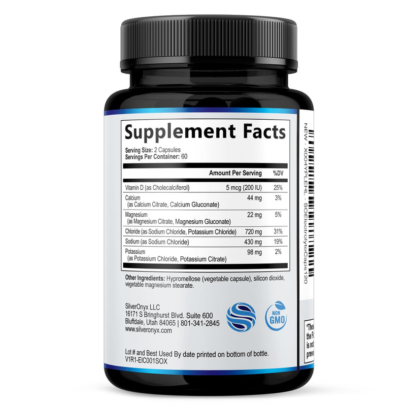 Electrolytes Supplement - Sugar Free, Advanced Hydration Complex with Sodium Chloride, Magnesium, Potassium, Calcium, Vitamin D3 - Best Hydrating Mineral Salt Pills - Vegan & Keto - 120 Capsules 120 Count (Pack of 1)