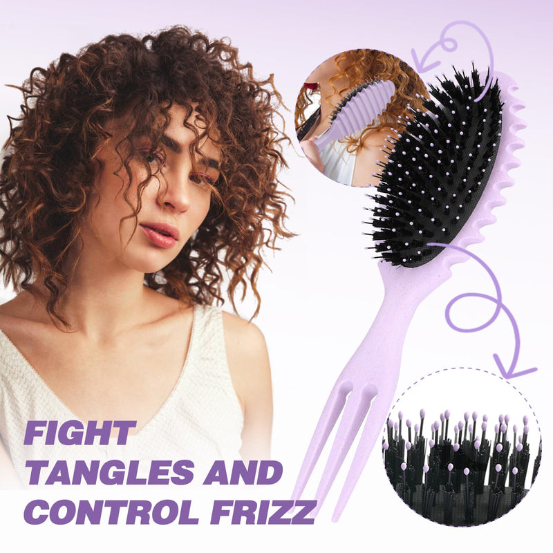 [Australia] - Curl Defining Brush for Curly Hair - Styling and Detangler Brush with Comb for Curly Hair; Includes Bonus Hairstyling Tool; Vegan Fiber and Nylon Faux Boar Bristles to Smooth and Detangle Purple Large 
