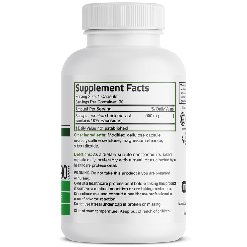 [Australia] - Bronson Bacopa Monnieri Extract 500 mg - Promotes Mental Clarity and Brain Function - Non GMO, 90 Vegetarian Capsules 
