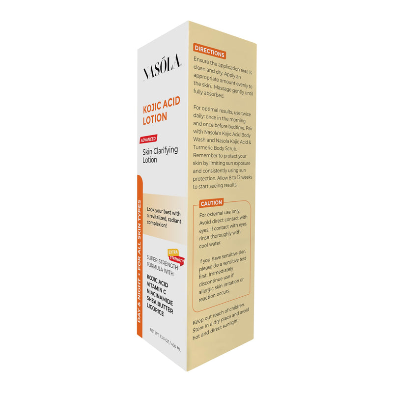 Nasola Kojic Acid Lotion Natural Skin Clarifying for Face & Body with Vitamin C, Niacinamide, Shea Butter, Licorice & Green Tea for Complexion Revitalization, Body Lotion Women & Men 13.5 Fl Oz (Pack of 1)