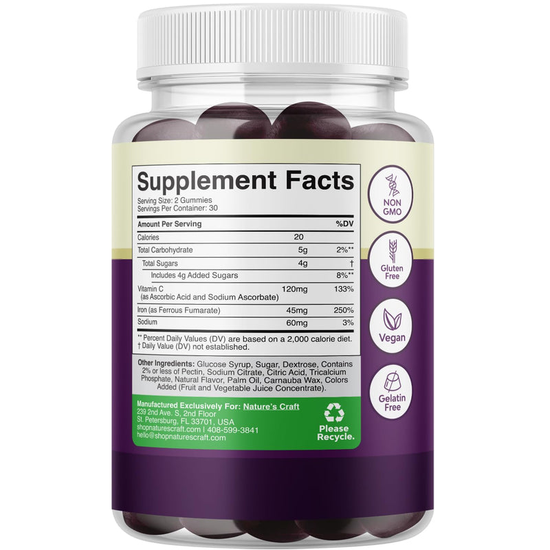 Bundle of Delicious Iron Gummies for Women and Men - Iron Supplement for Women and Men with Vitamin C for Higher Absorption and Extra Strength Magnesium Gummies for Adults - Relaxing Magnesium Citrate