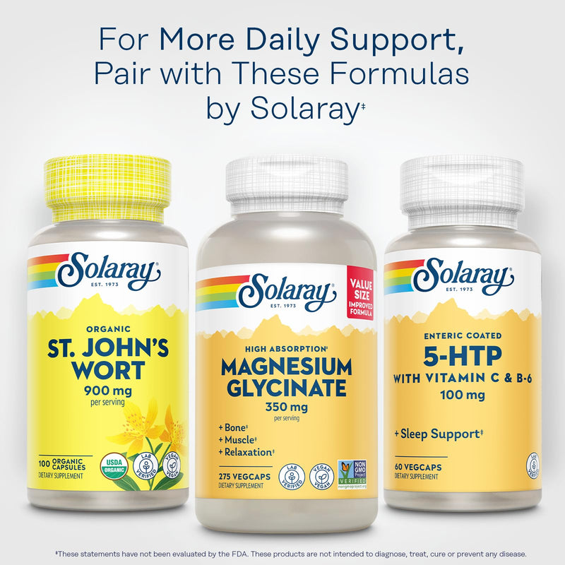 SOLARAY 5 HTP Supplement with Vitamin C & B-6 - Sleep Supplement and Serotonin Synthesis Support - Lab Verified - 60 Servings, 60 Enteric Coated VegCaps Unflavoured 60 Count (Pack of 1)