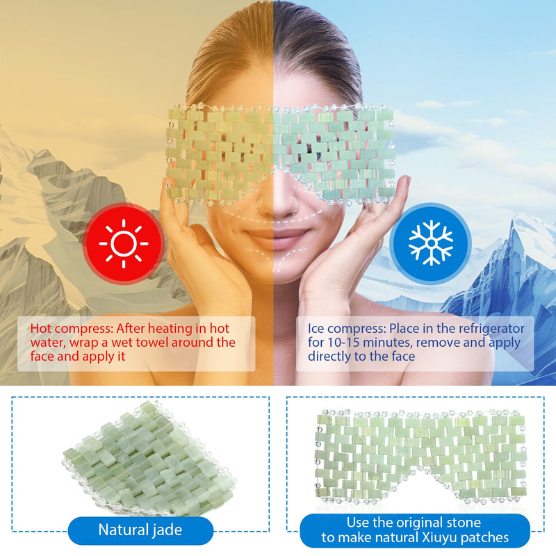[Australia] - Coume 4 Pcs Jade Eye Mask Reusable Sage Green Facial Cooling Mask for Hot and Cold Anti-Aging Therapy to Reduce Wrinkles Puffiness Migraines Crystal Relief Sleeping Mask for Women Spa Treatment Gift 