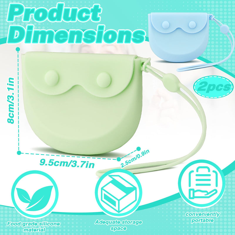 2Pcs Silicone Retainer Case with Vent Holes, Unbreakable Retainer Holder with Hand Strap Slim Retainer Container Box for Travel Partial Denture Night Mouth Guard Aligner Case (Green + Blue) Green + Blue