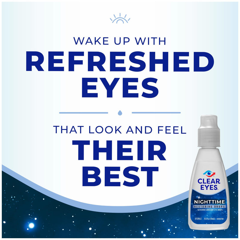 Clear Eyes Nighttime Restoring Eyes Drops, Nighttime Relief Dry Eye Drops, 0.5 Fl Oz