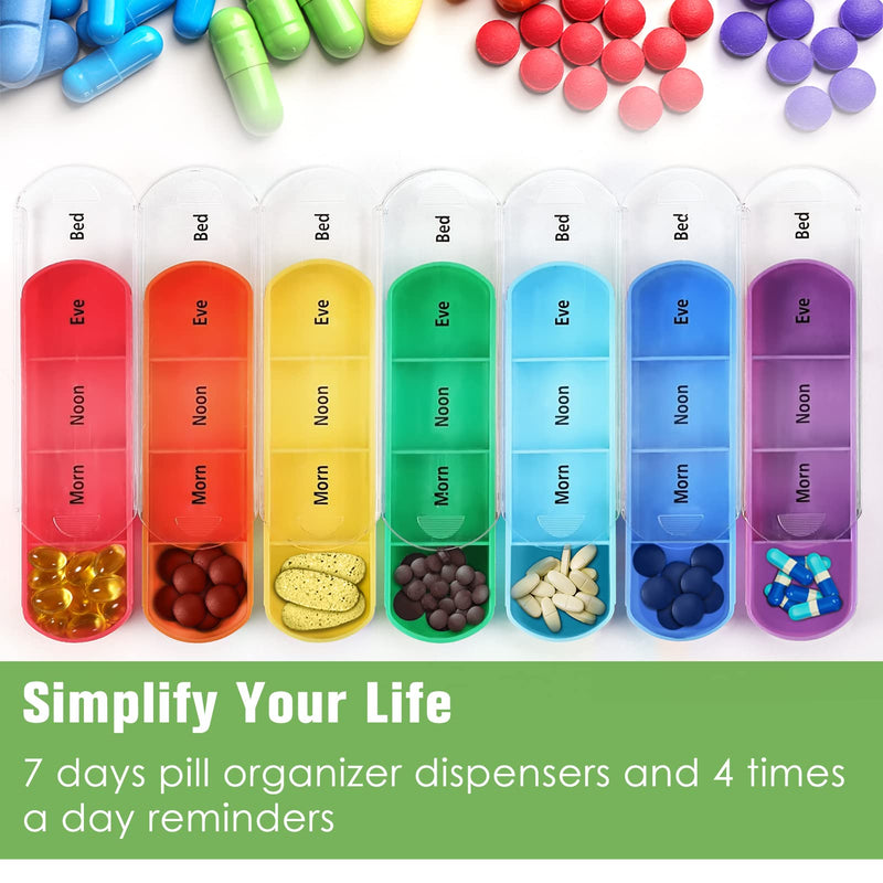 FINPAC Weekly Pill Organizers 4 Times A Day, Slide Open PU Leather Case | Travel Pill Vitamin Medicine Reminder and Planner with Name Card for Morning Afternoon Evening Bedtime, Lilac Marble