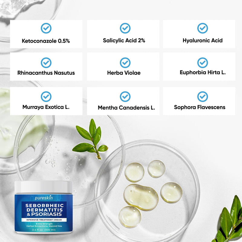 [Australia] - Seborrheic Dermatitis Cream Ketoconazole: Psoriasis Eczema Treatment for Skin Scalp - Natural Relief for Flaking Irritated Skin 3.4 Oz 