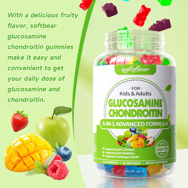 softbear Glucosamine Chondroitin Gummies with MSM Triple Strength, Organic Chewable Glucosamine Chondroitin Supplement for Joint Support Vegan Mixed Fruit Flavor 120 Gummies 60 Count (Pack of 2)