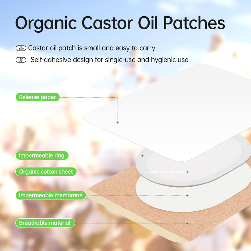 [Australia] - Castor Oil Patches 30 pcs, Castor Oil Pack Wrap for Stomach, Belly Button, Liver, Neck and Waist Ect, With 8oz Organic Cold Pressed Unrefined Castor Oil, Ideal As a Daily Care Gifts 