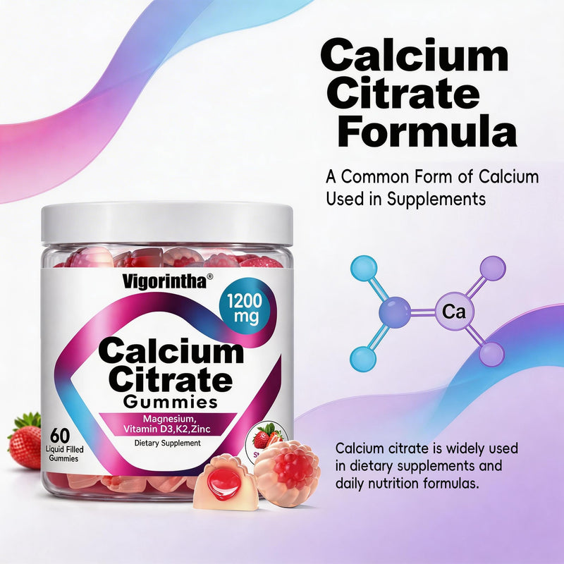 Calcium Citrate Gummies 1200mg with Magnesium,Vitamin D3, K2, Calcium Supplements for Women & Men- Easy to Digest, Vegan, Gluten Free,Sugar Free- Strawberry Flavor, 120 Calcium Gummies 60 Count (Pack of 2)