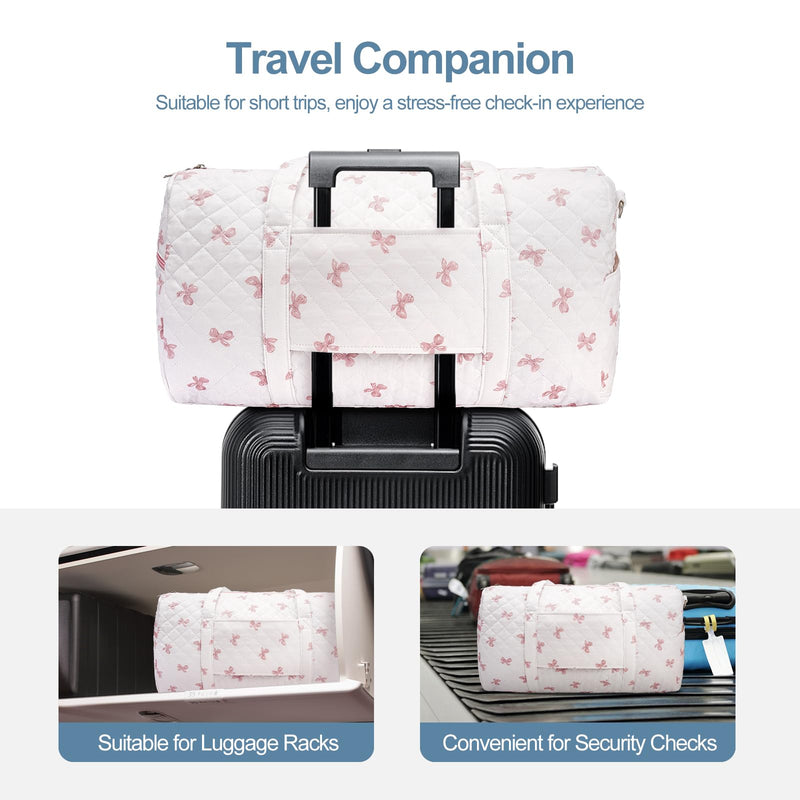 Gym Bag for Women, Cute Duffle Bag, Quilted Duffle Bag for Travel, Floral Duffle Bags, Weekend Bag with Zipper Pocket Dance Bag Organizer A-Striped Bow