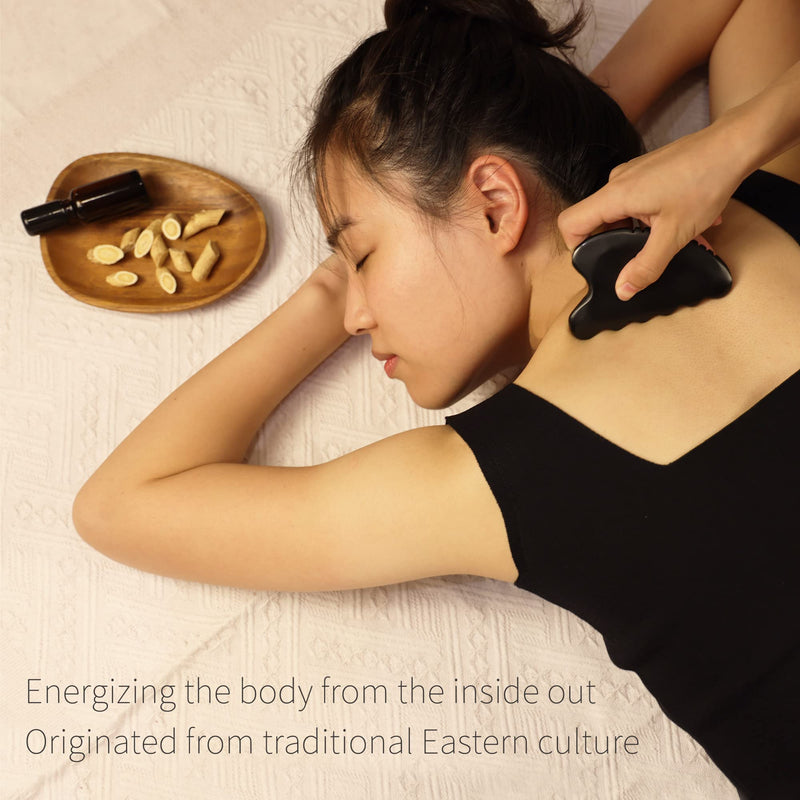 [Australia] - Gua Sha Facial Tools, Natural Bian Stone Gua Sha Jade Massage Tool, Body Gua Sha Stone with Comb, Large GuaSha Set for Traditional Acupuncture Therapy(Wave-Edge) Wave-Edge 